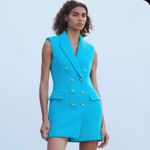Zara Turquoise Double-Breasted Mini Dress